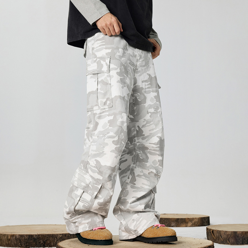 Gtrg American Street Print Snow Camouflage Cargo Pants Silhouette Splicing Multi-Flap Pocket Pants Layered Casual Pants