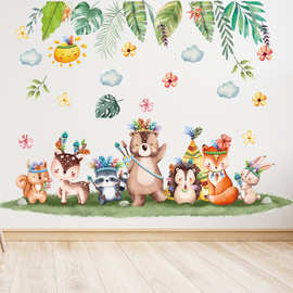 卡通动物儿童房墙贴纸幼儿园装饰贴画宝宝早教墙壁自粘可移除墙贴