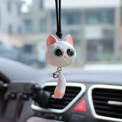 Internet Celebrant New Bell Fox Car Interior Pendant Ornaments Car Rearview Mirror Hanging Pendant Decoration Supplies (Car hanging) - pink-ears-fox-car-pendant