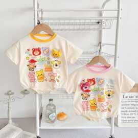 夏季新款2025可爱卡通小动物印花婴幼童舒适包屁衣夏季爬服外出新