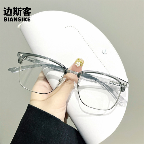 New Retro Brow Frame TR Metal Frame, Casual Business Half-Rim Anti-Blue Light Single Vision Can Fit Myopia 2209
