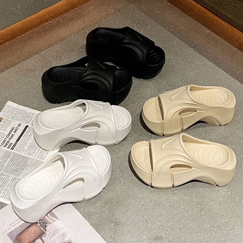 2024 Summer New Home Wearing 7CM Thick Slippers Women's EVA Solid Color High Heel Platform Sandals