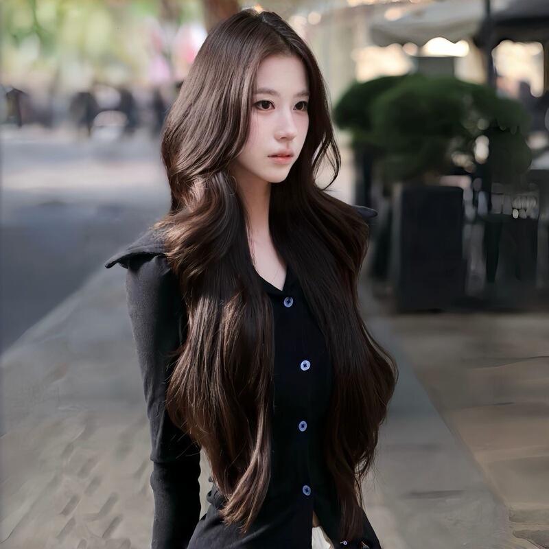 Black Tea Color Wig for Women, Extra Long 80cm, Big Curls, Stylish Long Curly Hair, Korean Style, Natural-Looking, Everyday Realistic Wig