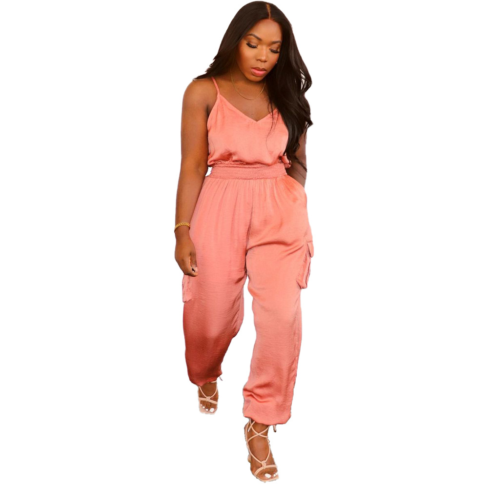 women s multi-pants elastic waist solid color jumpsuit nihaostyles clothing wholesale NSJCF71066