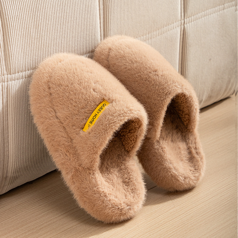 New Fashionable Thick Bottom Cloud Soft Warm Couple Style Men And Women's Home And Outdoor Wear Hair Cotton Slippers_voghion.com