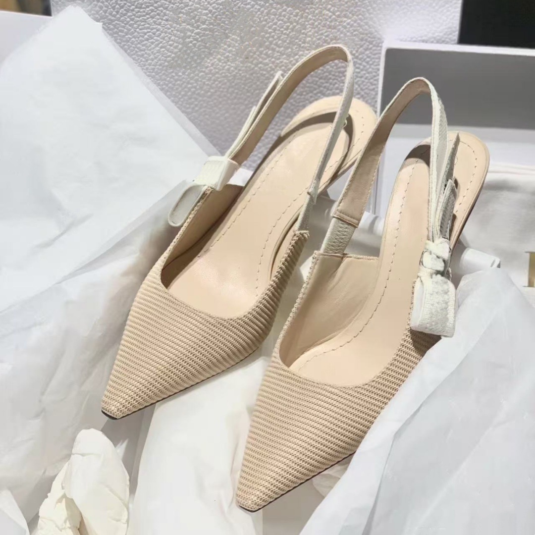 High-End~Cross-Border Top Quality Cat-Heel For Women D New Model Embroidered Knit Backless Closed-Toe Shallow Sandals With Butterfly_vogvips.com