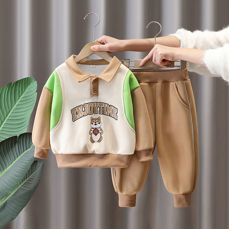 7653 traje de primavera para niños 2025 nuevos pantalones de suéter de primavera y otoño a juego de colores para niños de dos piezas