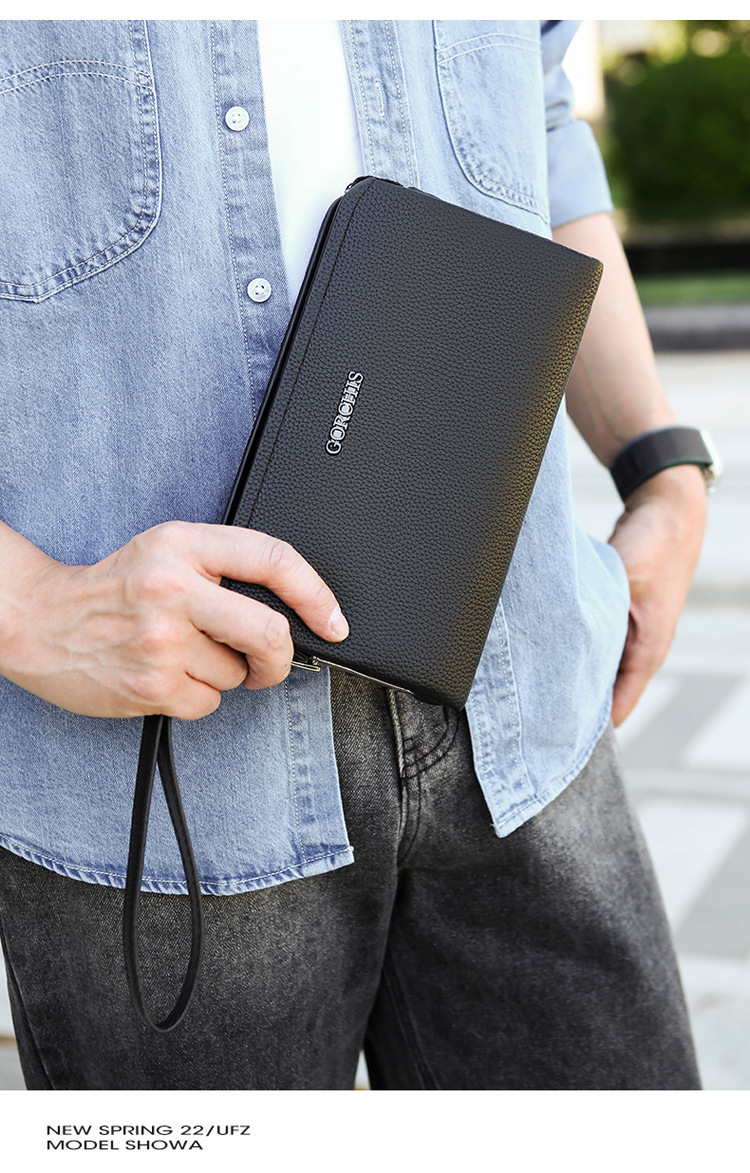 Men's Large Capacity Leather Clutch Bag For Men Soft Cowhide Handbag_voghion.com