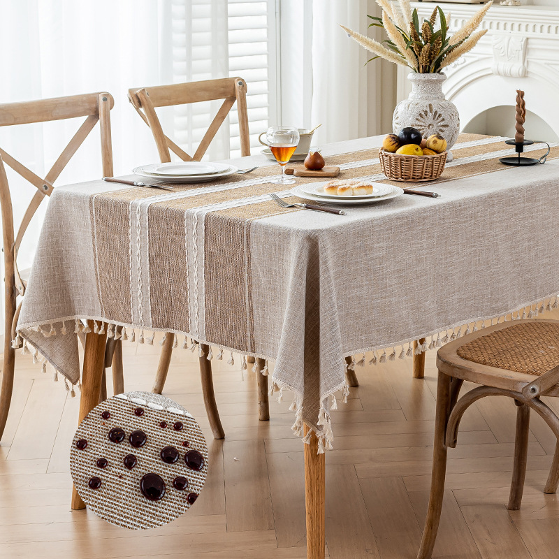 Mantel de comedor de lino y algodón de imitación de estilo japonés, mantel impermeable de lujo ligero y de alta gama, mesa de centro a rayas literarias, tela de tela