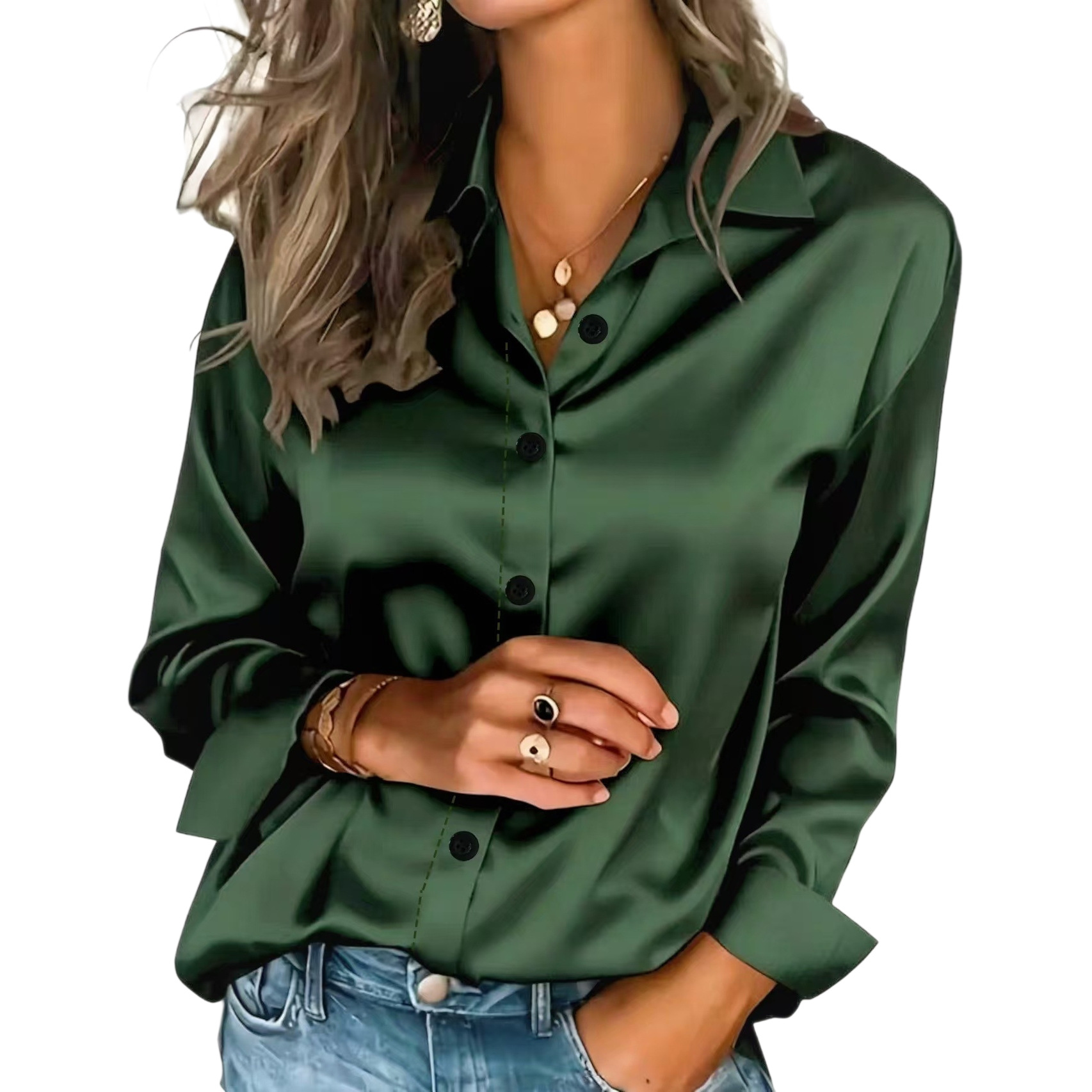 Women's Clothing Satin Shirt Long Sleeved Solid Color Versatile Professional Style American New_ecoleips.com