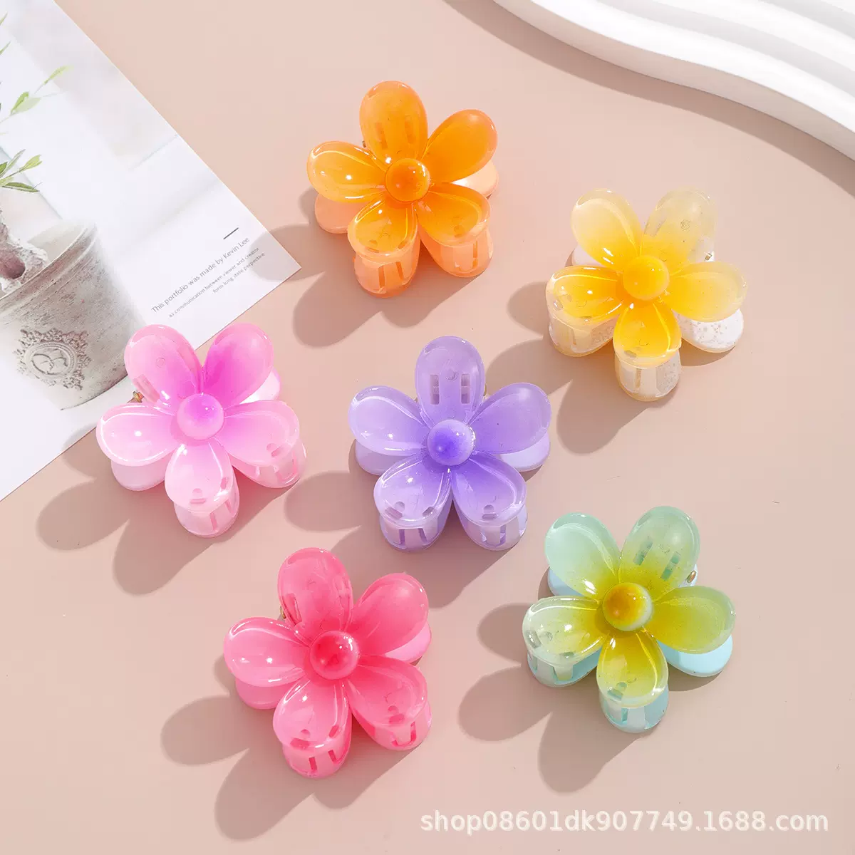 亚马逊爆款4cm梅花夹子花朵小号抓夹女五瓣花盘发鲨鱼夹发饰发夹