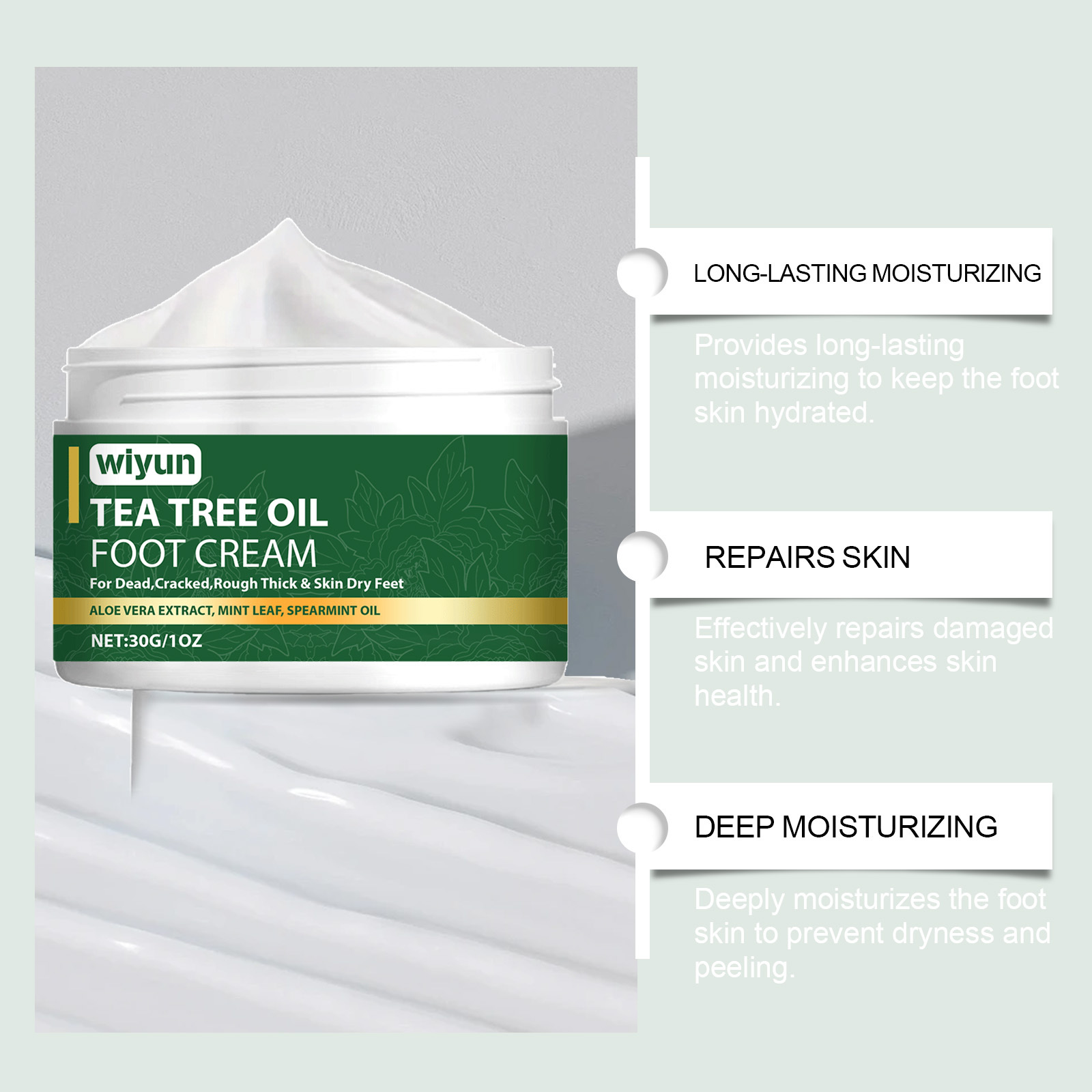WIYUN Fußcreme mit Teebaumöl, Fußhautcreme, feuchtigkeitsspendend, feuchtigkeitsspendend, Feuchtigkeitsspendende Fußhaut-Tagespflegecreme_voghion.com