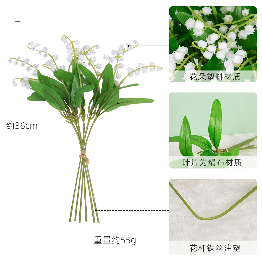 Flores simuladas de orquídeas de plástico falsas flores artificiales 6 horchillas de campana de hierba de viento para el hogar diseño de la pared de la boda