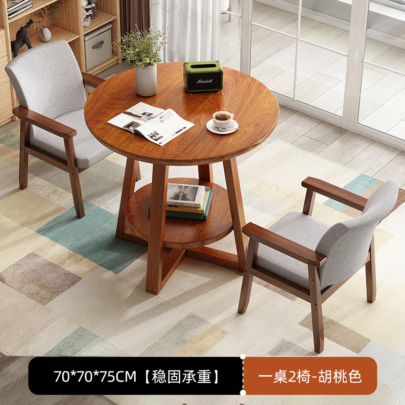 테이블 1개, 의자 2개 [복층-월넛색상] 70*70*75cm + 월넛색상 쿠션의자