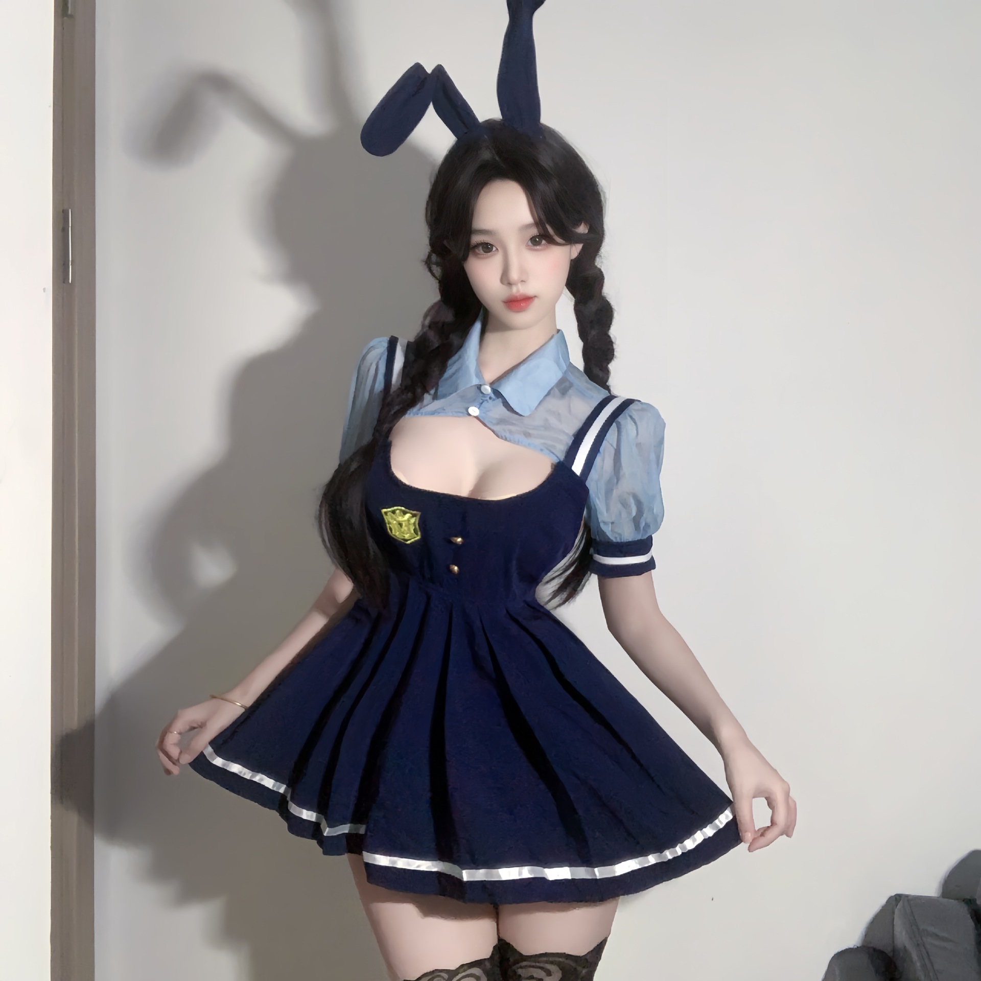Guiyun sexy lingerie female pure sexy jk pleated strap skirt bunny police officer campus student uniform suit
