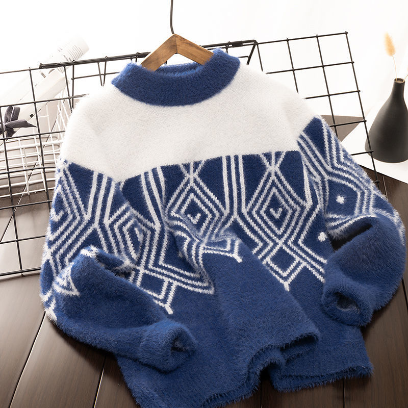 Velvet demi-season fashionable knitted sweater for boys