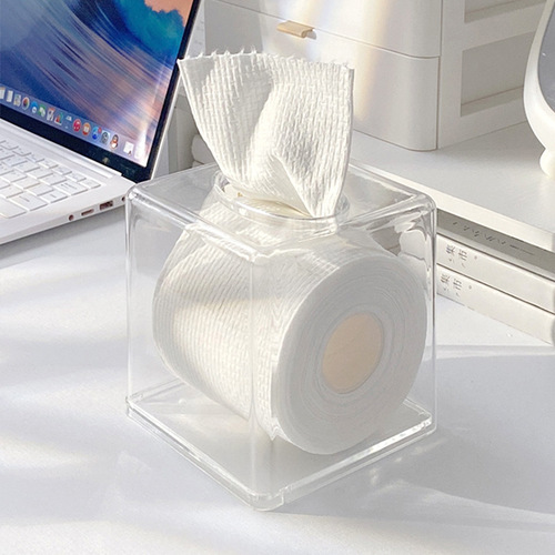 Transparent tissue box living room acrylic napkin box simple hotel roll toilet paper towel tube plastic square