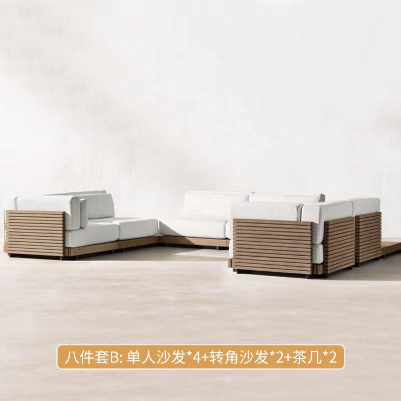 Sofá de teca al aire libre sala modelo villa nuevo muebles chinos terraza patio jardín hotel sofá casual