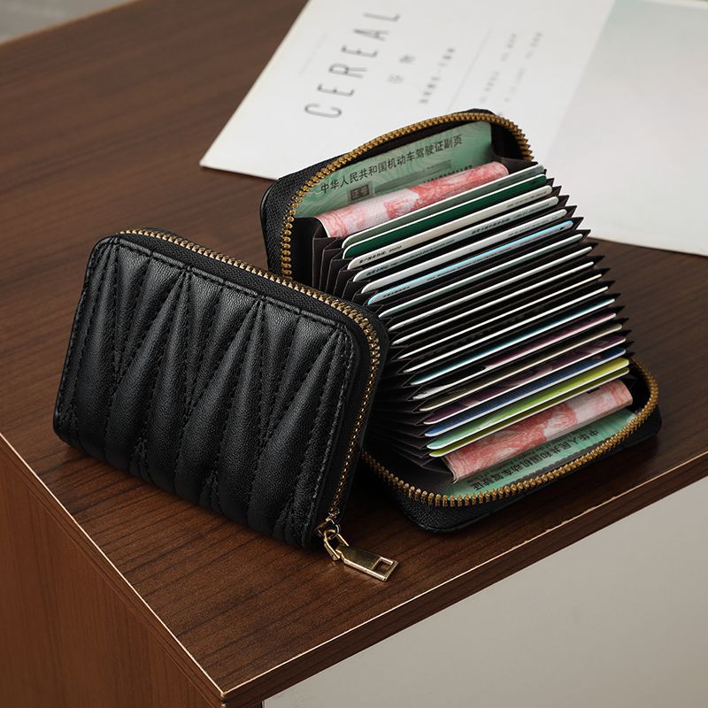 Estilo ing titular de la tarjeta de las mujeres exquisita gama alta nueva gran capacidad multi-tarjeta pequeña tarjeta de certificado portátil bolsa integrada