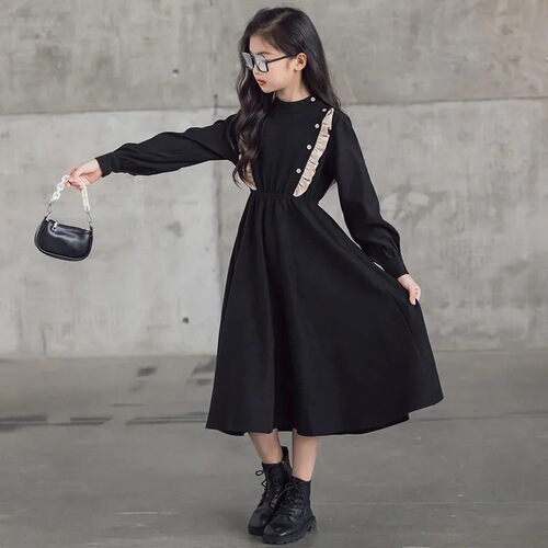 Girls' long skirts above the knee, spring and autumn Korean style children's clothing, fashionable long-sleeved children's dresses, princess dresses