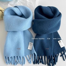 韩国甄选100%纯羊毛流苏围巾女秋冬高密纯色加厚保暖百搭毛绒围脖