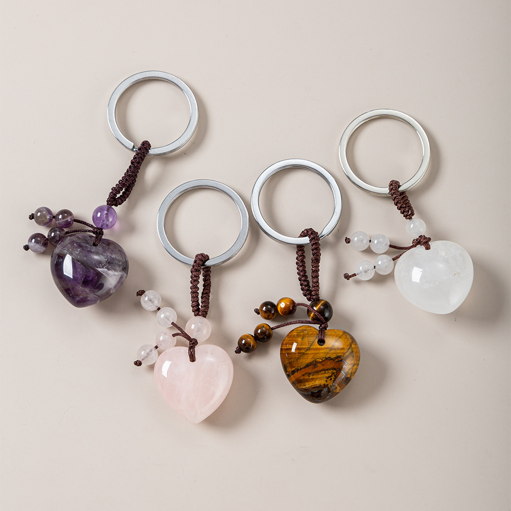 21g Weight Keychain Classification 1 Piece Quantity Holiday, Daily Occasion Crystal, Agate Material Heart Shape Pattern Unisex Gender Simple Style Style Simple Style Heart Shape Crystal Agate Unisex Keychain 4