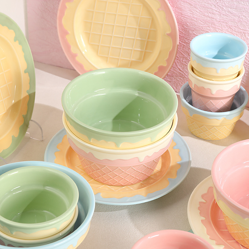 Korean Ritual Tableware Yogurt Bowl Oatmeal Dessert Bowl Ceramic Hand Cup Ice Cream Breakfast Plate