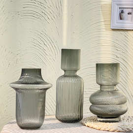 灰色高颜值简约现代玻璃花瓶居家客厅餐桌装饰高端软装样板间摆件