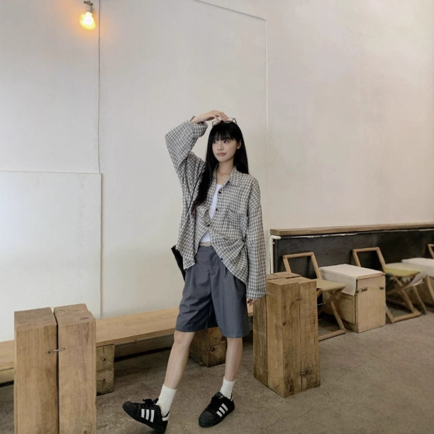 Plaid Long-Sleeved Shirt Women's Lazy Style 2025 Spring and Summer Korean Style Loose Casual Shirt Retro Sun Protection Top Jacket Plaid Long-Sleeved Shirt Women's Lazy Style 2025 Spring and Summer Korean Style Loose Casual Shirt Retro Sun Protection Top Jacket