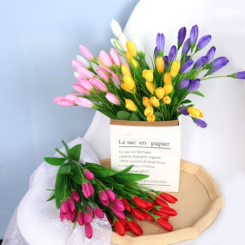 Qilai メーカー卸売模擬花束マグノリアのつぼみ小さなチューリップ花オランダの森の花輪フラワーアレンジメント小さな装飾品|undefined