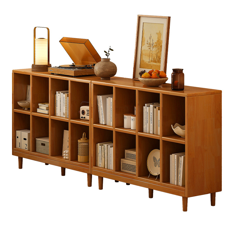 Estantería de madera maciza, cajones de piso a techo, armarios de sala de estar, armarios de rejilla combinados contra la pared, estantes de almacenamiento, estanterías cortas integradas