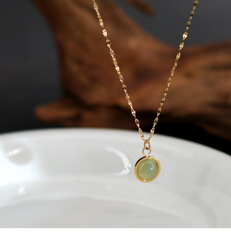 Fashion Round Titanium Steel Plating Inlay Natural Stone Pendant Necklace 1 Piece