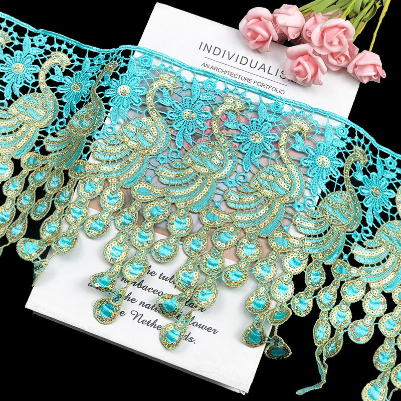 20cm民族风装饰花边孔雀刺绣宽蕾丝diy手工窗帘婚纱演出服装辅料