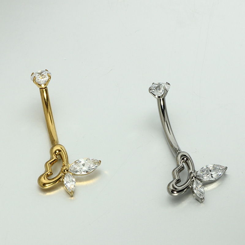 G23 Titanium Silver Butterfly CZ Navel Ring - Round Zircon Belly Button Piercing Jewelry Wholesale detail image 7