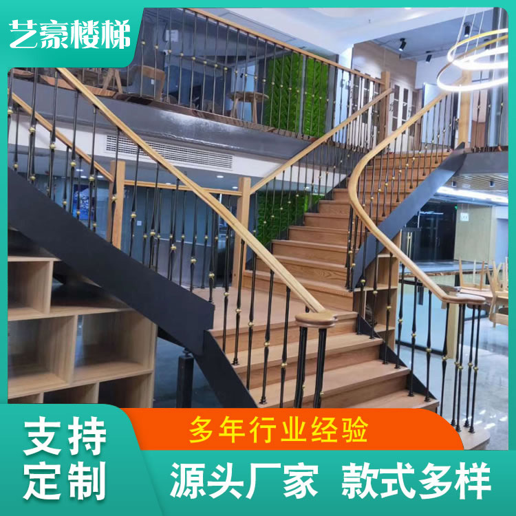 私家别墅商业大厦售楼中心双梁夹玻璃楼梯不锈钢立柱护栏来图定做