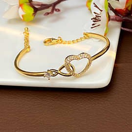 镂空锆石爱心开口手镯轻奢小香风高级感设计手环高级感情侣手饰女