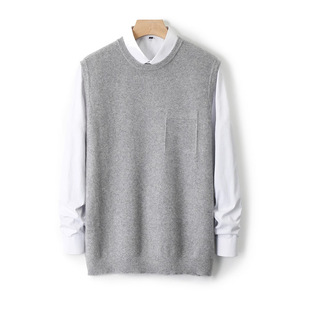 Men's Waistcoat Knitted Bottoming Business Loose Round Neck Sleeveless New Wool Vest Sweater All-match Wool Sweater