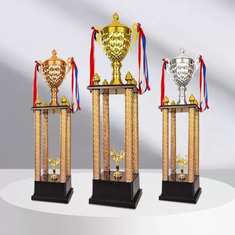 高档超大四柱金属奖杯定制定做金银铜篮球足球跆拳道儿童奖牌纪念