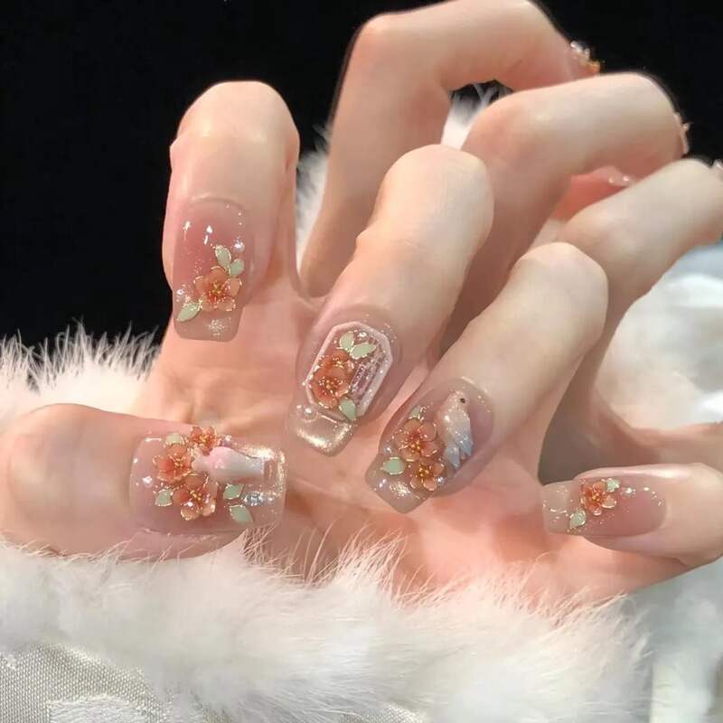 Yuanxi Flower Window Birdsong Purely Handmade Wearable Nails with Cloisonné Enamel Flowers in a Gentle Chinese Style High-End Nail Art Yuanxi Flower Window Birdsong Purely Handmade Wearable Nails with Cloisonné Enamel Flowers in a Gentle Chinese Style High-End Nail Art