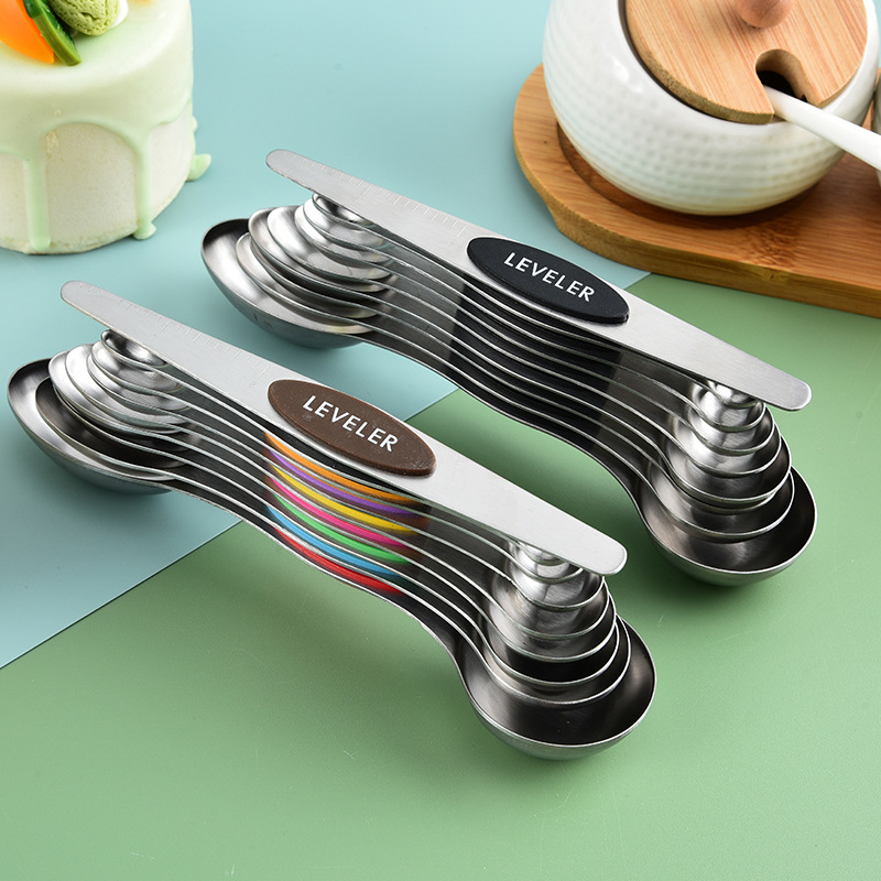 Inventario de adsorción magnética de acero inoxidable de arena 9 piezas de taza de medición con escala de taza de medición cuchara de medición conjunto de herramientas de tostado de café