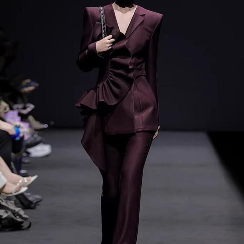 Shenzhen 2025 New Nanyou Women's Clothing European Designer's Irregular Fashion Wide Leg Pants suit Women's Two-Piece Set