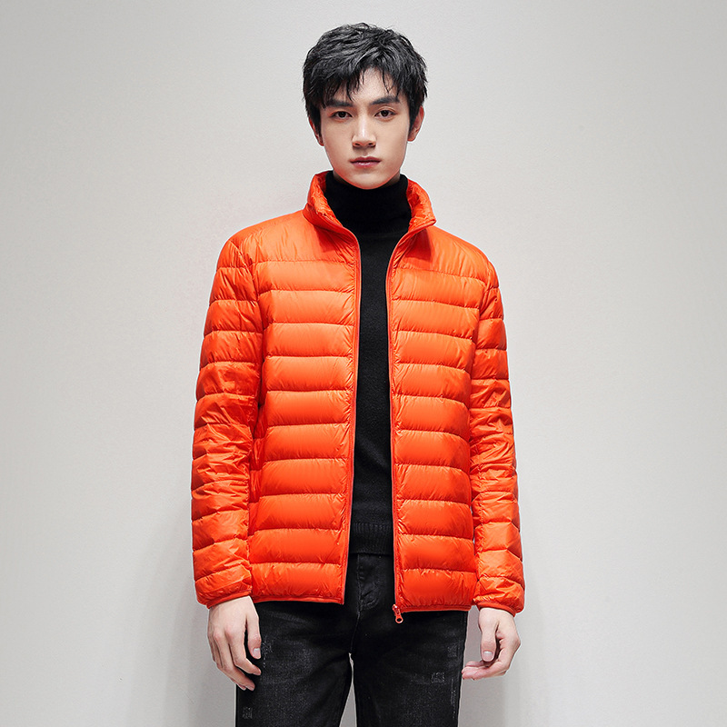 Men's Lightweight down Jacket with Stand Collar, 90% White Duck Down, Winter Warm Coat, Zip-Up Sports Jacket