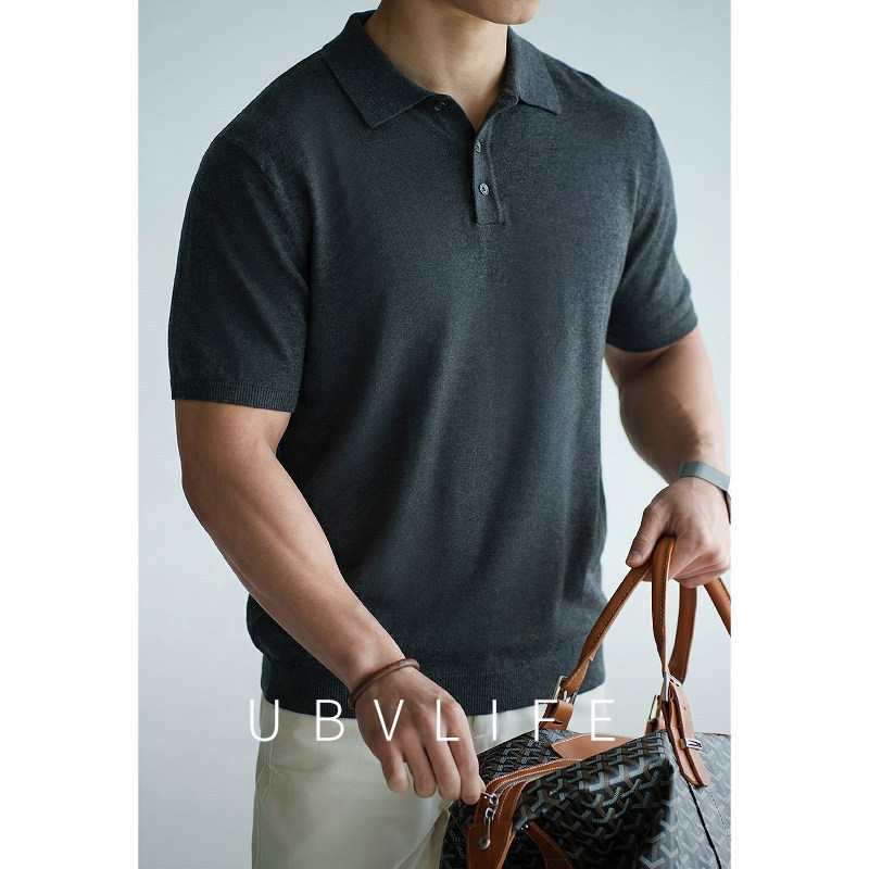 [Combed Cotton] 14-Gauge Single-Sided Ribbed Knit Shirt for Men, Summer 2026, Moisture-Wicking, Breathable, Cool-Feeling Short-Sleeve T-Shirt