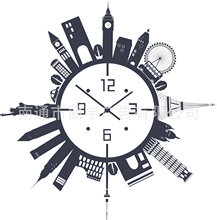 时钟 指针 圆形城市 图案自粘可移除PVC贴纸 跨境货源 装饰墙贴
