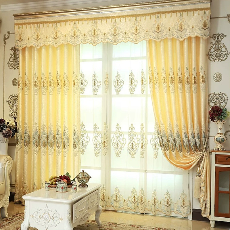 Embroidered thickened curtain, European style, golden, PC‑plastic components, multiple sizes