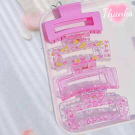 跨境4PCS情人节爱心印花抓夹夏季热转印蝴蝶甜美发饰希音热卖方块