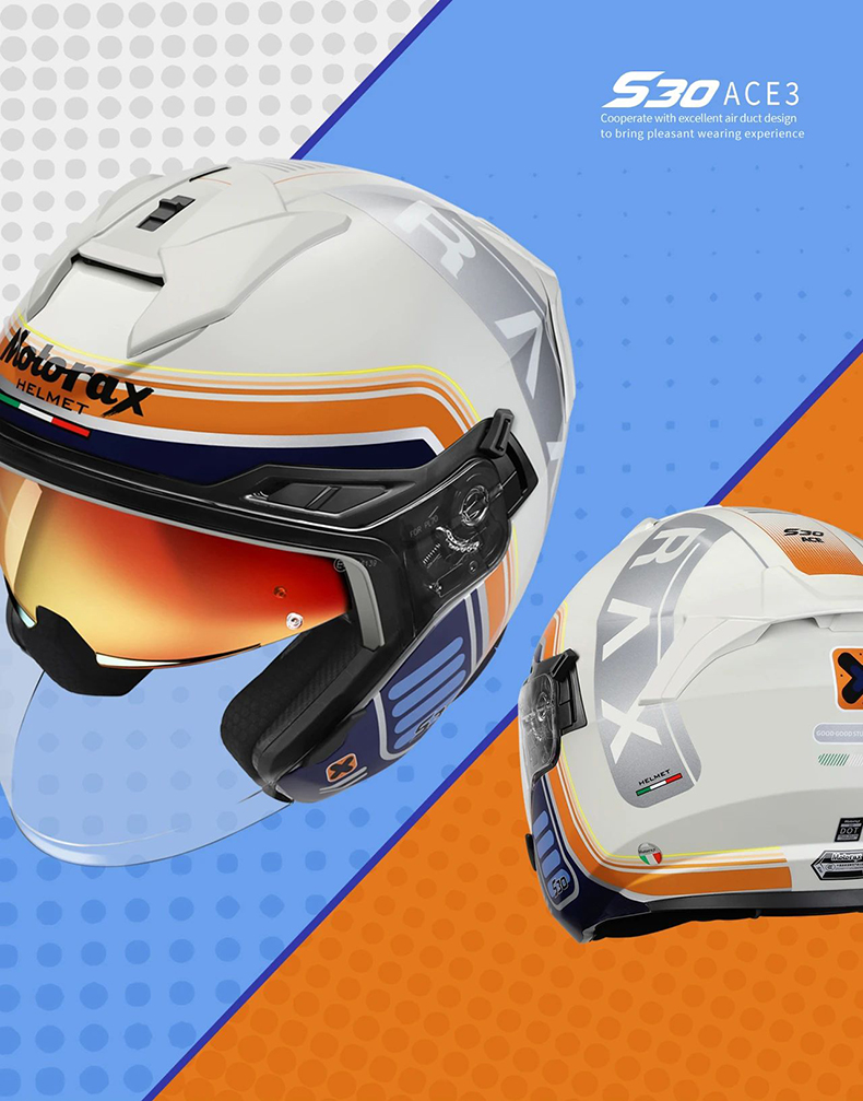 MOTORAX Morex S30 Half Helmet Motorcycle Helmet 3/4 Helmet Men's and Women's Double Lens Electric Four Seasons