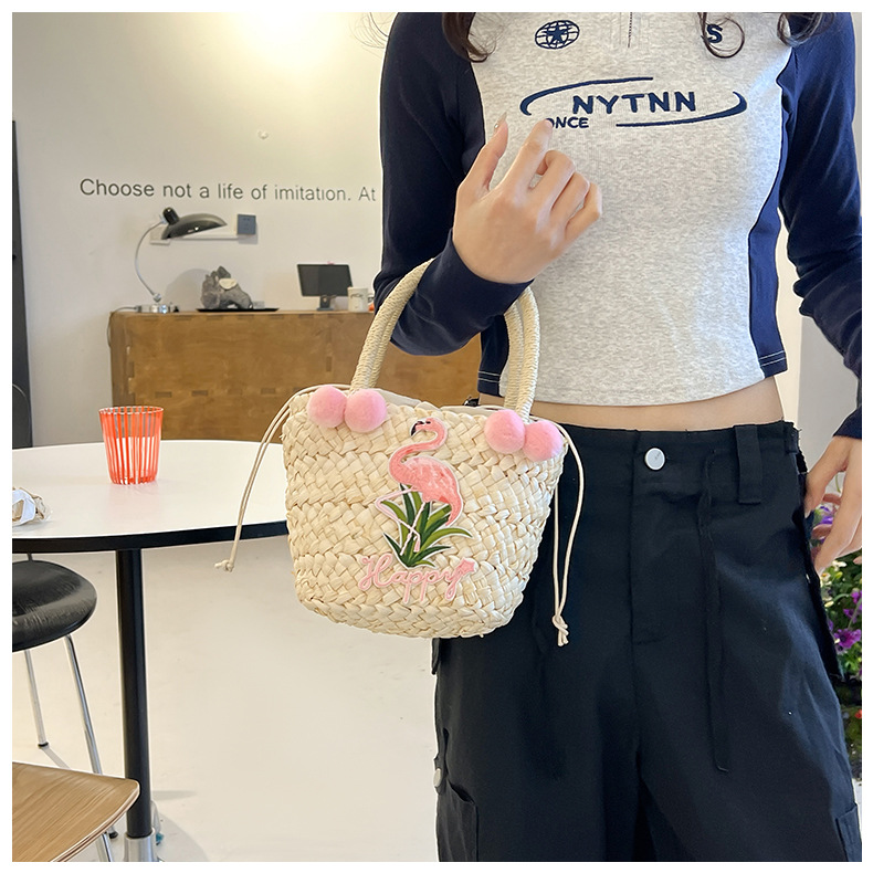 Women's Small Straw Letter Flamingo Flower Vacation Beach Weave Open Straw Bag display picture 26