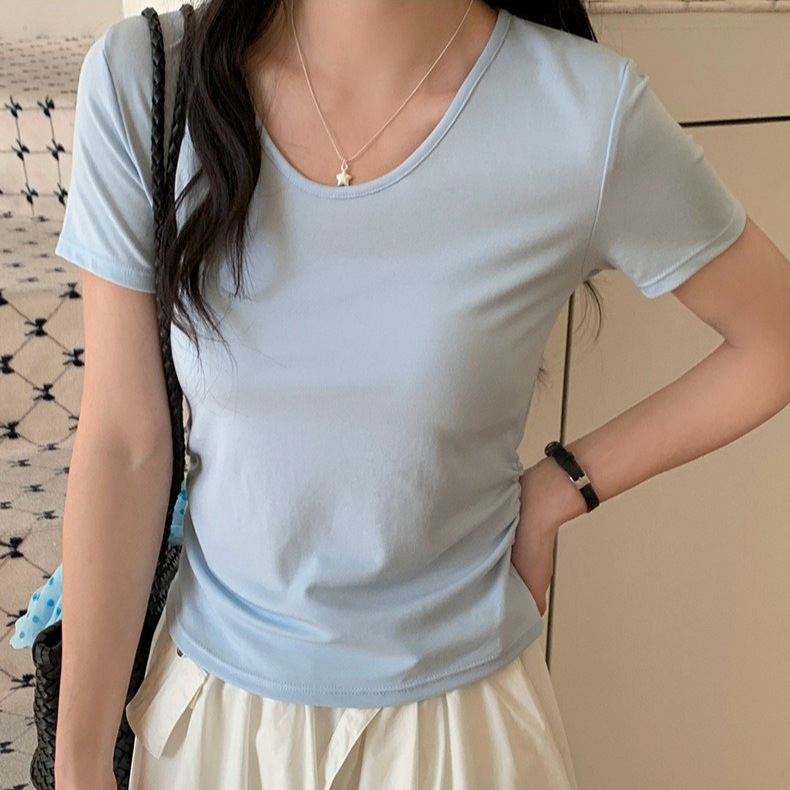 Irina Tencel Lyocell Summer New U-Neck Short-Sleeve T-Shirt for Women, Slim Fit, Flattering, Regular Shoulder, Stretchy, Lightweight Top