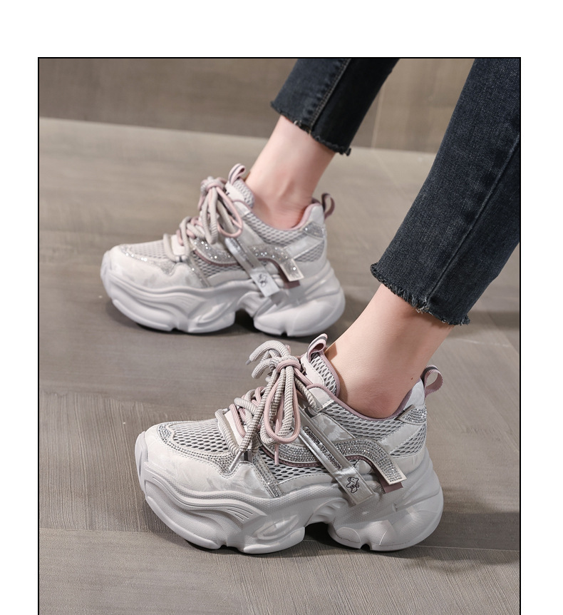 Giày sneaker nữ đế dày chunky lưới thoáng khí tăng chiều cao — Xám tím chi tiết 12